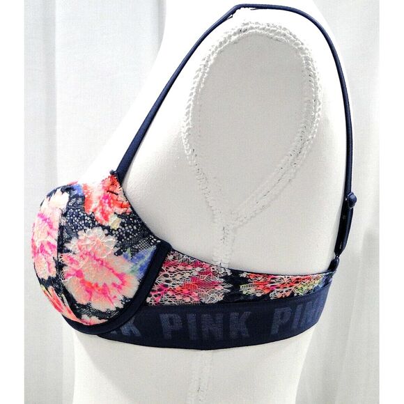 VICTORIA'S SECRET PINK DATE PUSH-UP BRA WOMENS SIZE 32C Neon Free Shipping - Picture 2 of 5